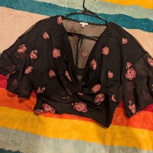 En Creme Black Floral Embroidered Mesh Short Sleeve Boot Barn Western